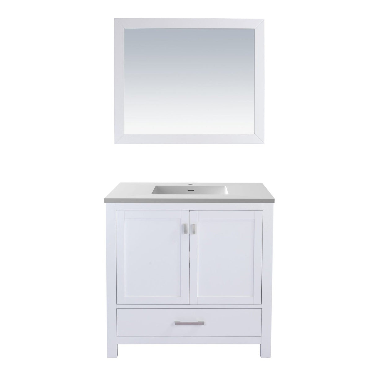 Laviva Wilson 36" White Bathroom Vanity with Matte White VIVA Stone Solid Surface Countertop 313ANG-36W-MW