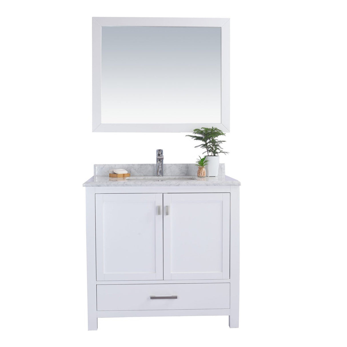 Laviva Wilson 36" White Bathroom Vanity with White Carrara Marble Countertop 313ANG-36W-WC