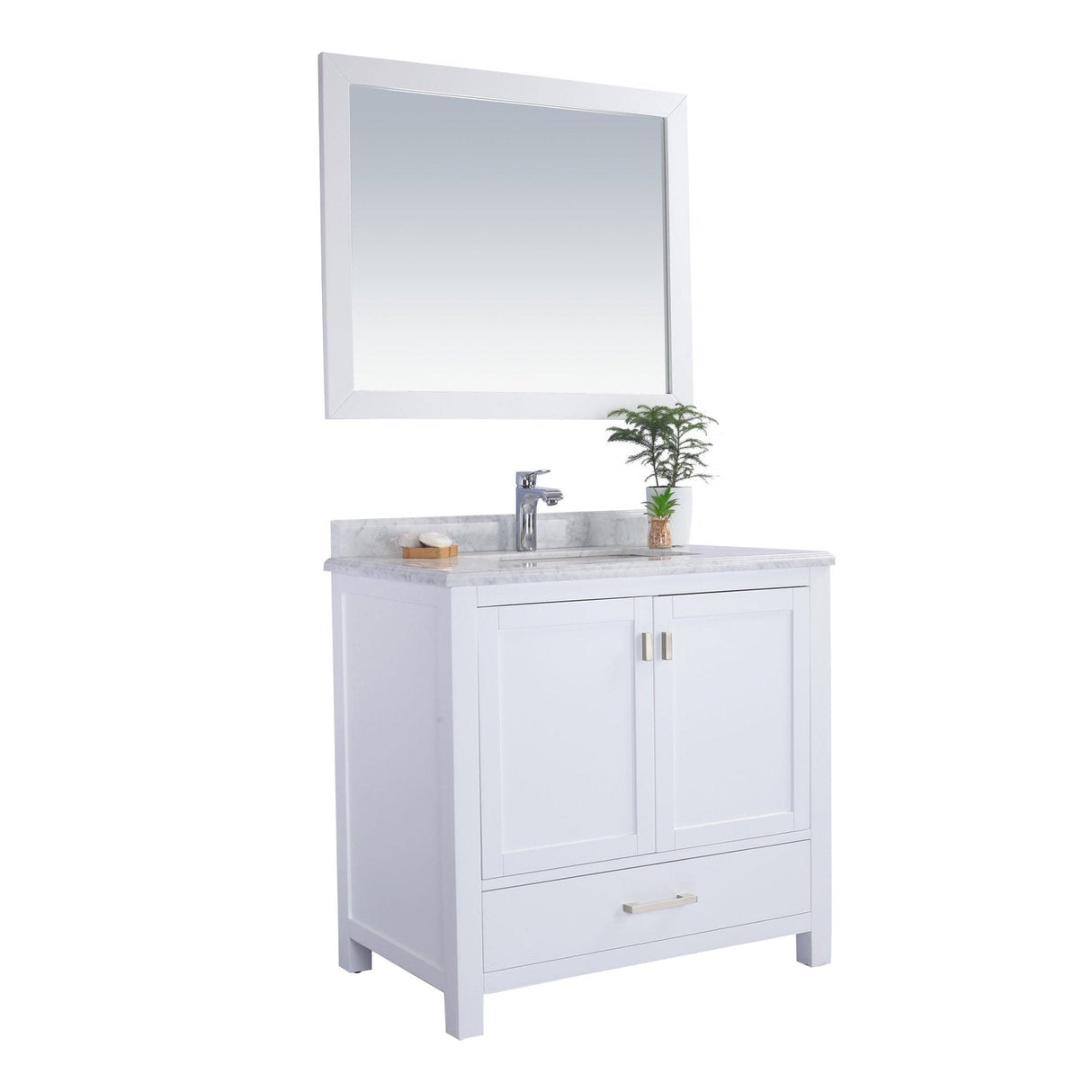 Laviva Wilson 36" White Bathroom Vanity with White Carrara Marble Countertop 313ANG-36W-WC