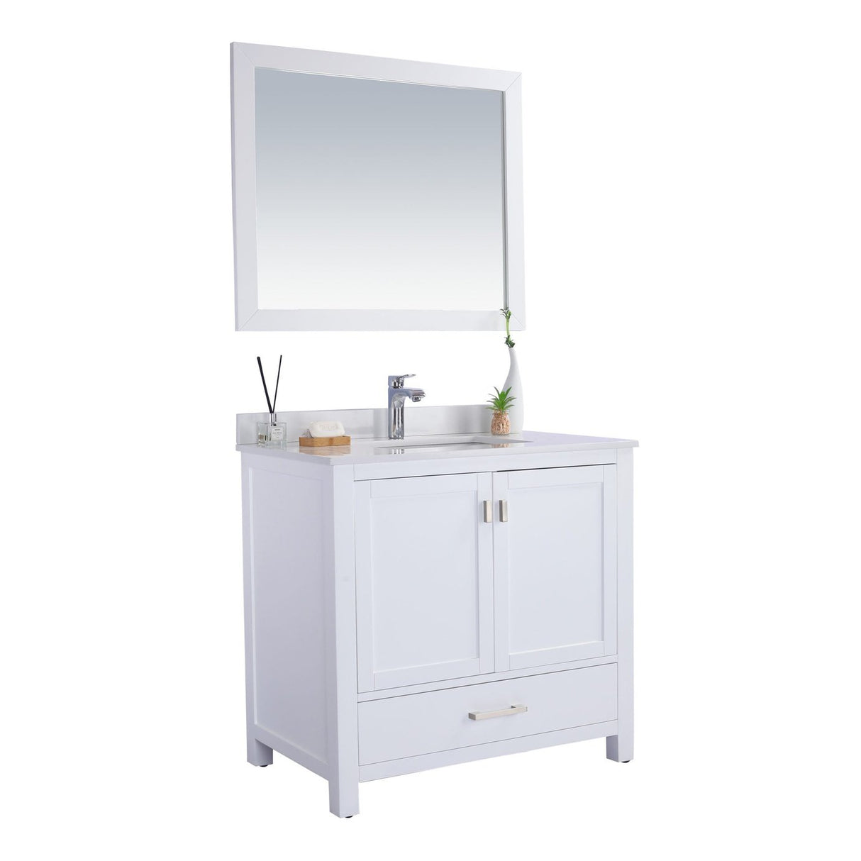 Laviva Wilson 36" White Bathroom Vanity with White Quartz Countertop 313ANG-36W-WQ