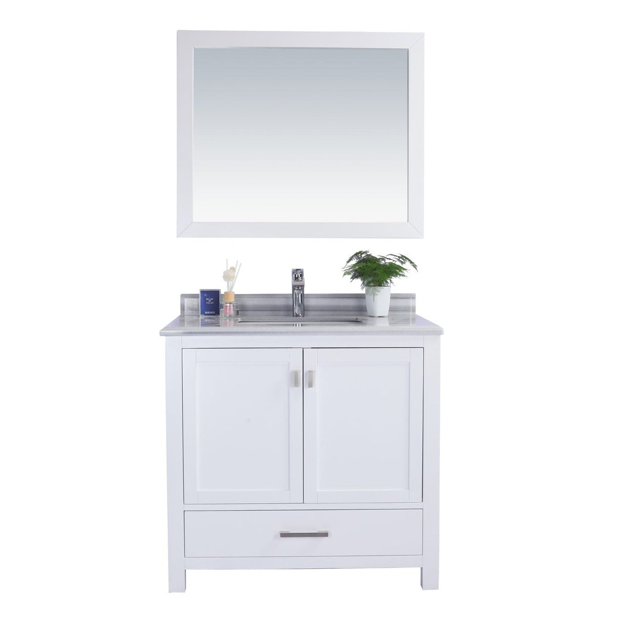 Laviva Wilson 36" White Bathroom Vanity with White Stripes Marble Countertop 313ANG-36W-WS