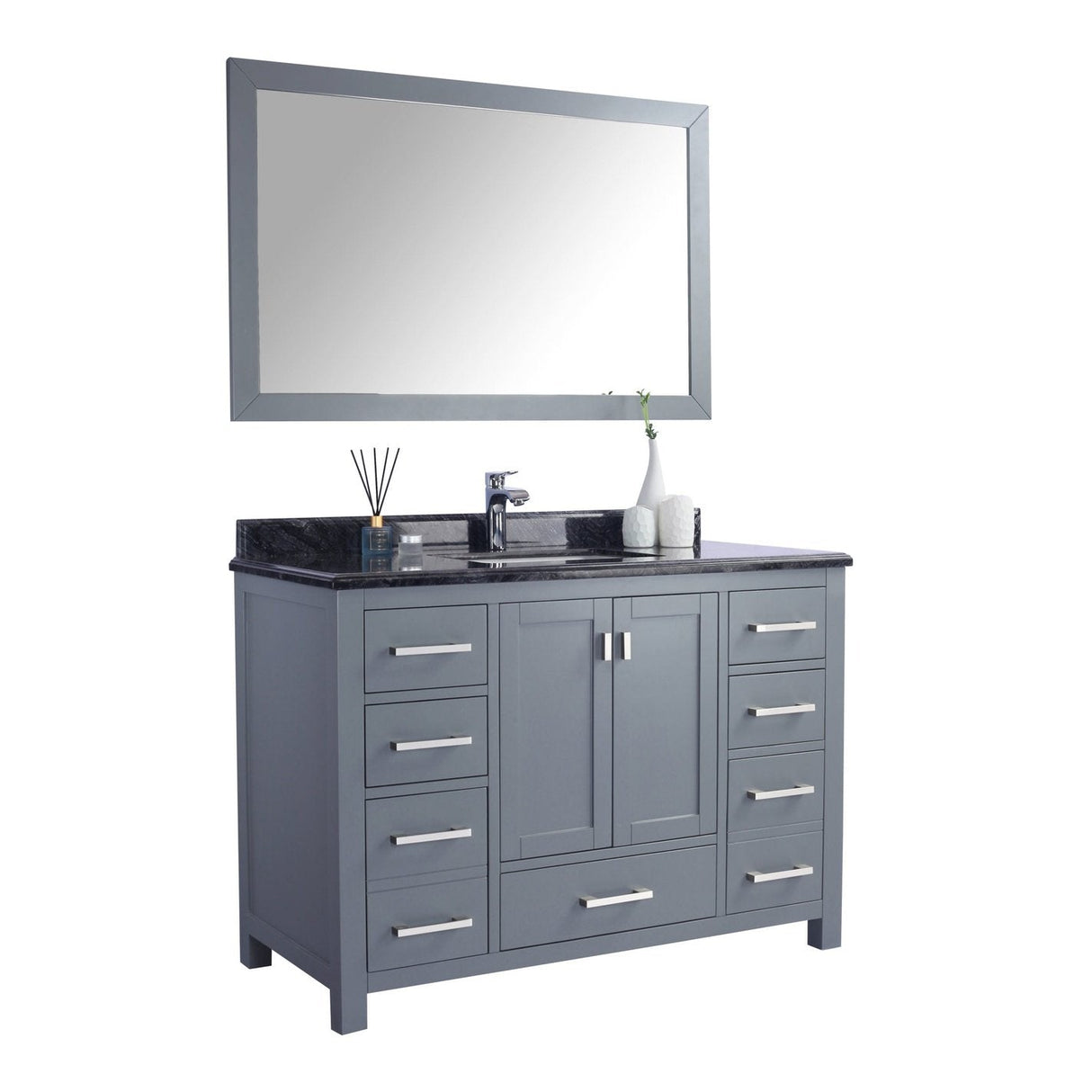 Laviva Wilson 48" Grey Bathroom Vanity with Black Wood Marble Countertop 313ANG-48G-BW