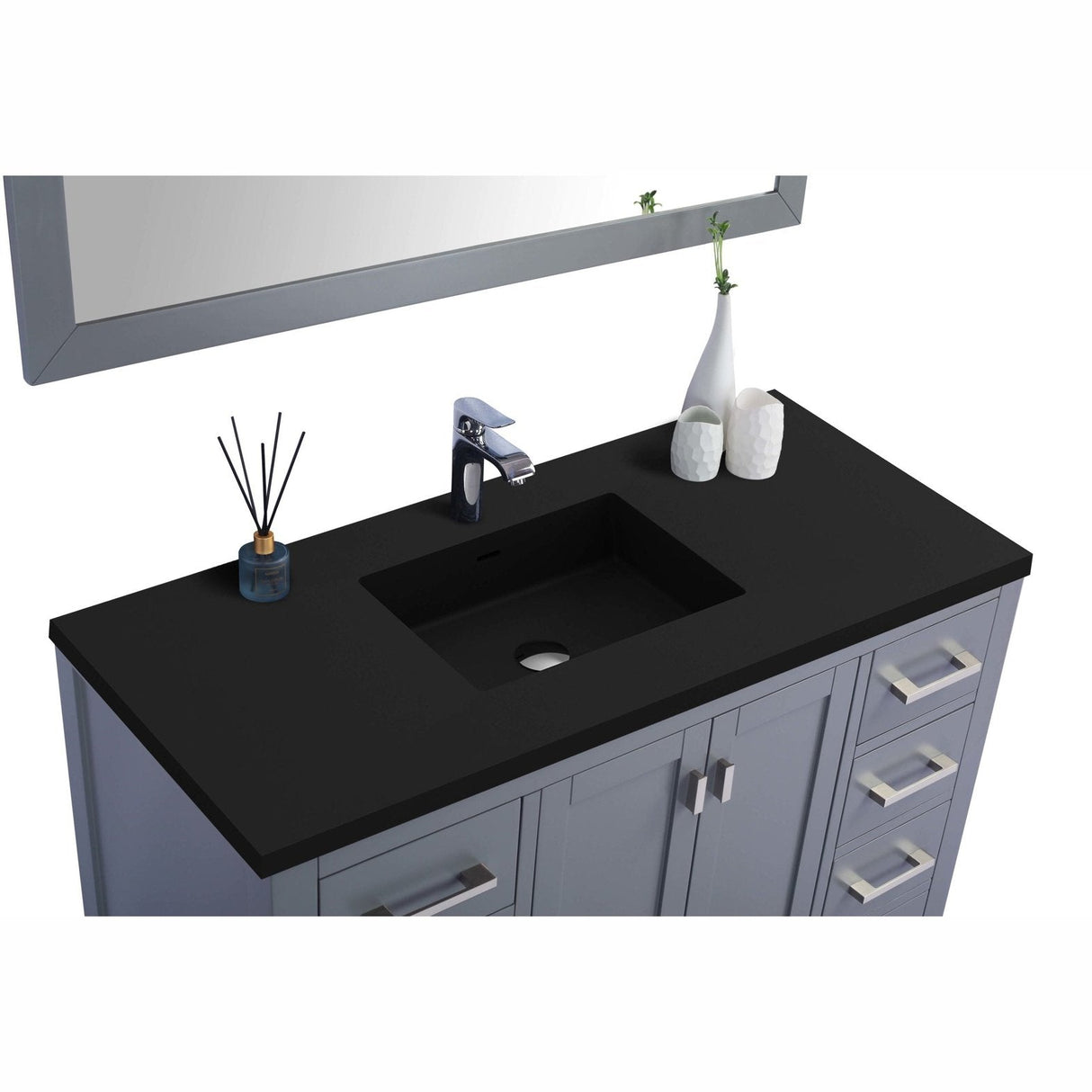 Laviva Wilson 48" Grey Bathroom Vanity with Matte Black VIVA Stone Solid Surface Countertop 313ANG-48G-MB