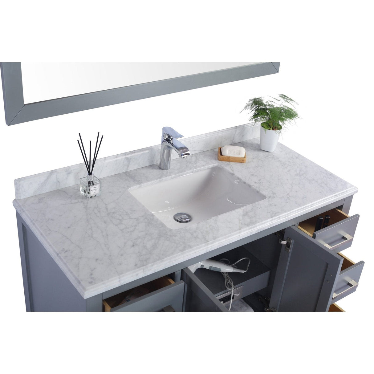 Laviva Wilson 48" Grey Bathroom Vanity with White Carrara Marble Countertop 313ANG-48G-WC