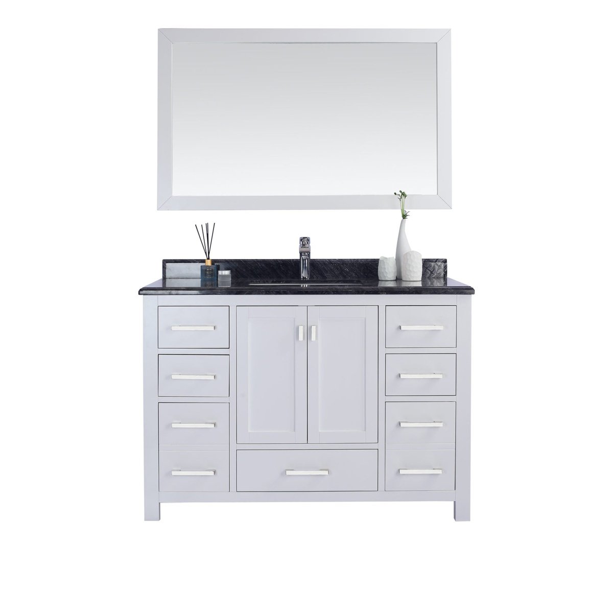 Laviva Wilson 48" White Bathroom Vanity with Black Wood Marble Countertop 313ANG-48W-BW