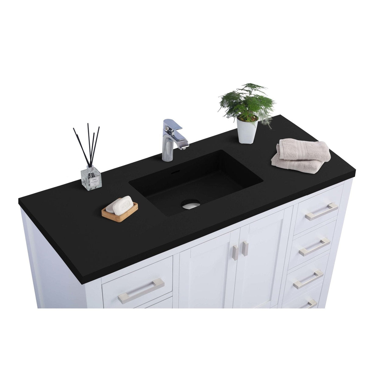 Laviva Wilson 48" White Bathroom Vanity with Matte Black VIVA Stone Solid Surface Countertop 313ANG-48W-MB