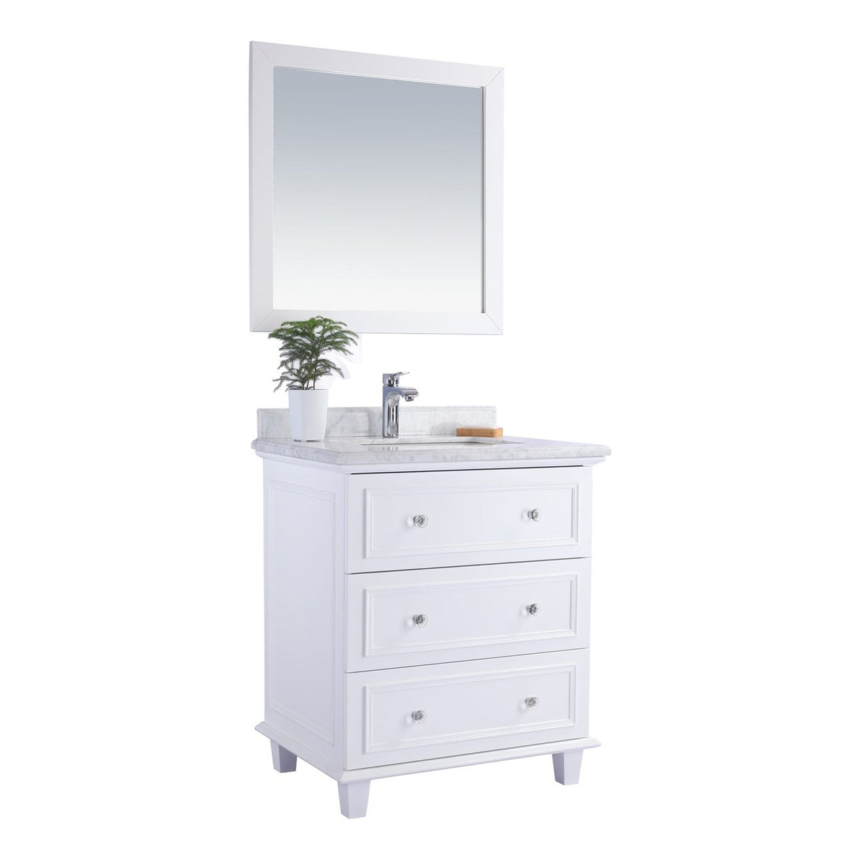 Laviva Luna 30" White Bathroom Vanity with White Carrara Marble Countertop 313DVN-30W-WC