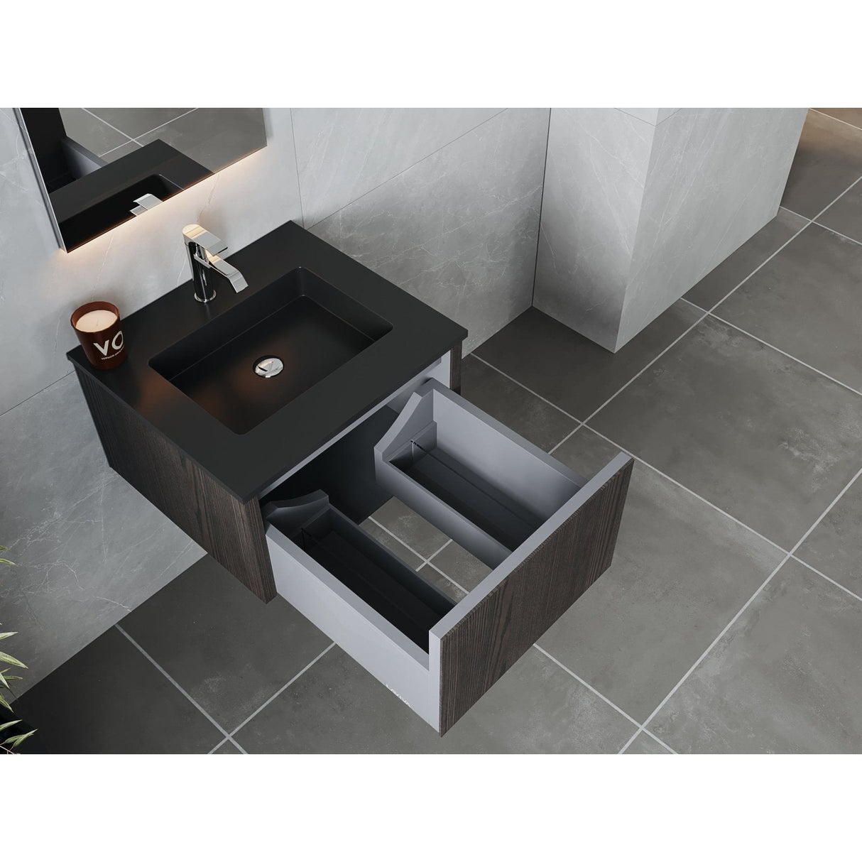 Laviva Legno 24" Carbon Oak Bathroom Vanity with Matte Black VIVA Stone Solid Surface Countertop 313LGN-24CR-MB