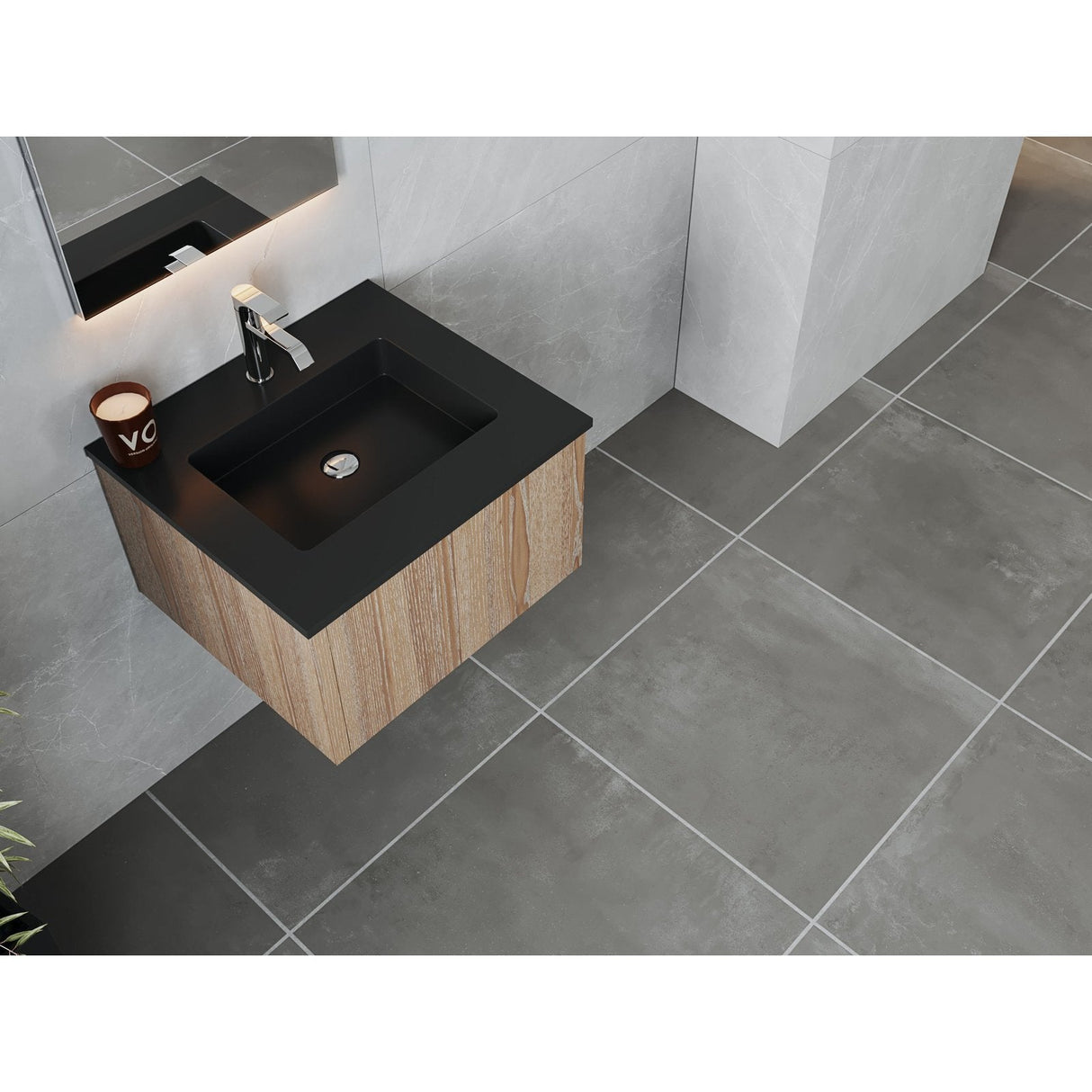 Laviva Legno 24" Weathered Grey Bathroom Vanity with Matte Black VIVA Stone Solid Surface Countertop 313LGN-24WG-MB