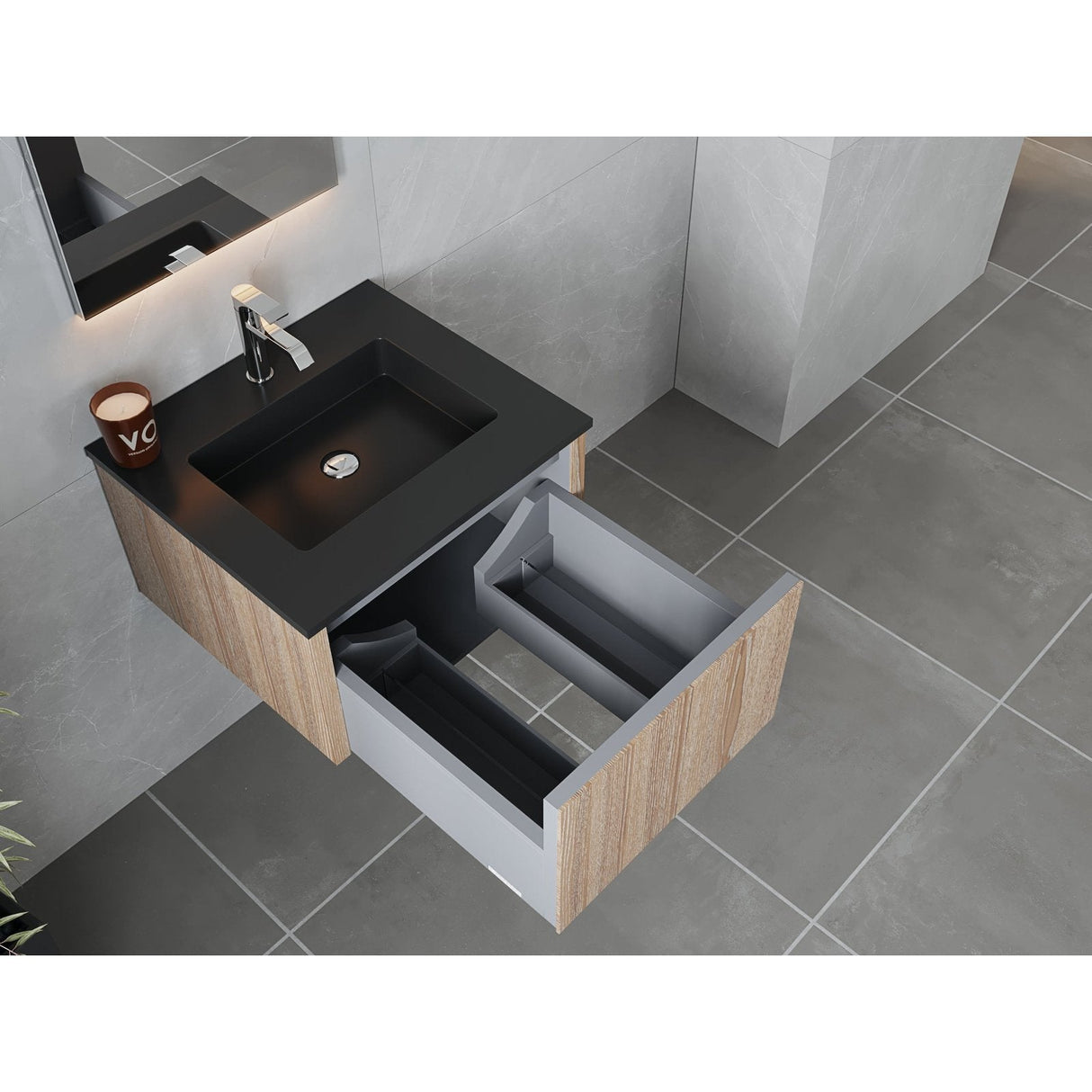 Laviva Legno 24" Weathered Grey Bathroom Vanity with Matte Black VIVA Stone Solid Surface Countertop 313LGN-24WG-MB