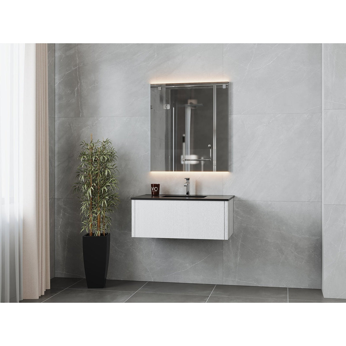 Laviva Legno 36" Alabaster White Bathroom Vanity with Matte Black VIVA Stone Solid Surface Countertop 313LGN-36AW-MB