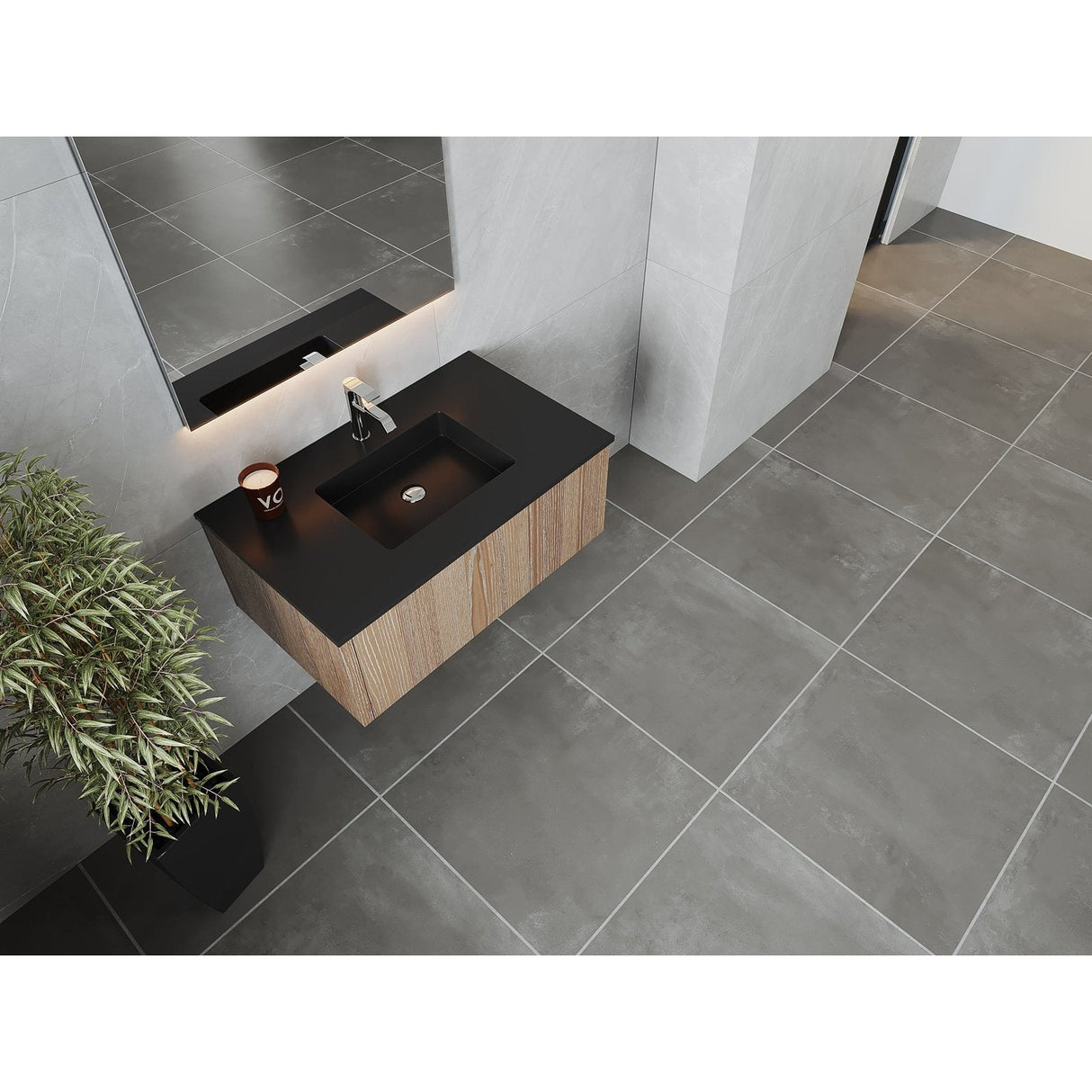 Laviva Legno 36" Weathered Grey Bathroom Vanity with Matte Black VIVA Stone Solid Surface Countertop 313LGN-36WG-MB