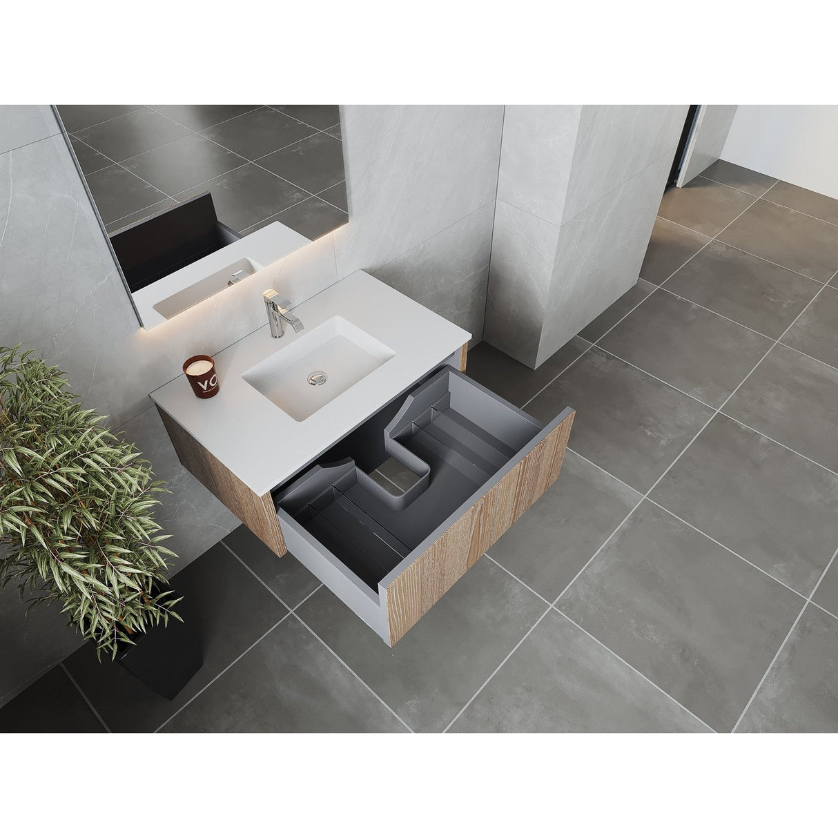 Laviva Legno 36" Weathered Grey Bathroom Vanity with Matte White VIVA Stone Solid Surface Countertop 313LGN-36WG-MW