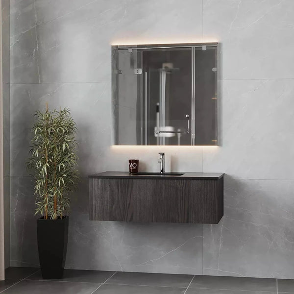 Laviva Legno 42" Carbon Oak Bathroom Vanity with Matte Black VIVA Stone Solid Surface Countertop 313LGN-42CR-MB