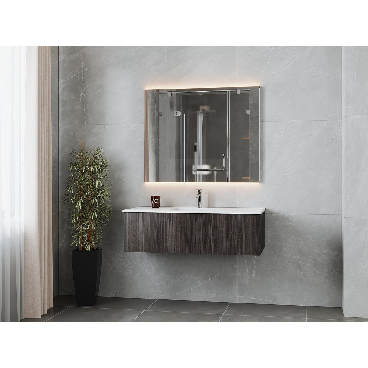 Laviva Legno 48" Carbon Oak Bathroom Vanity with Matte White VIVA Stone Solid Surface Countertop 313LGN-48CR-MW