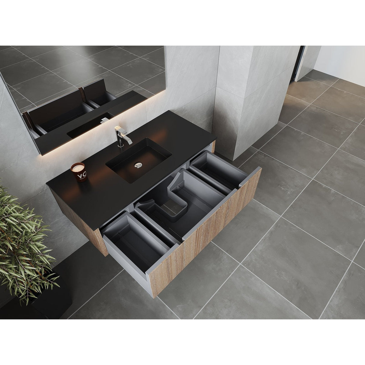 Laviva Legno 48" Weathered Grey Bathroom Vanity with Matte Black VIVA Stone Solid Surface Countertop 313LGN-48WG-MB