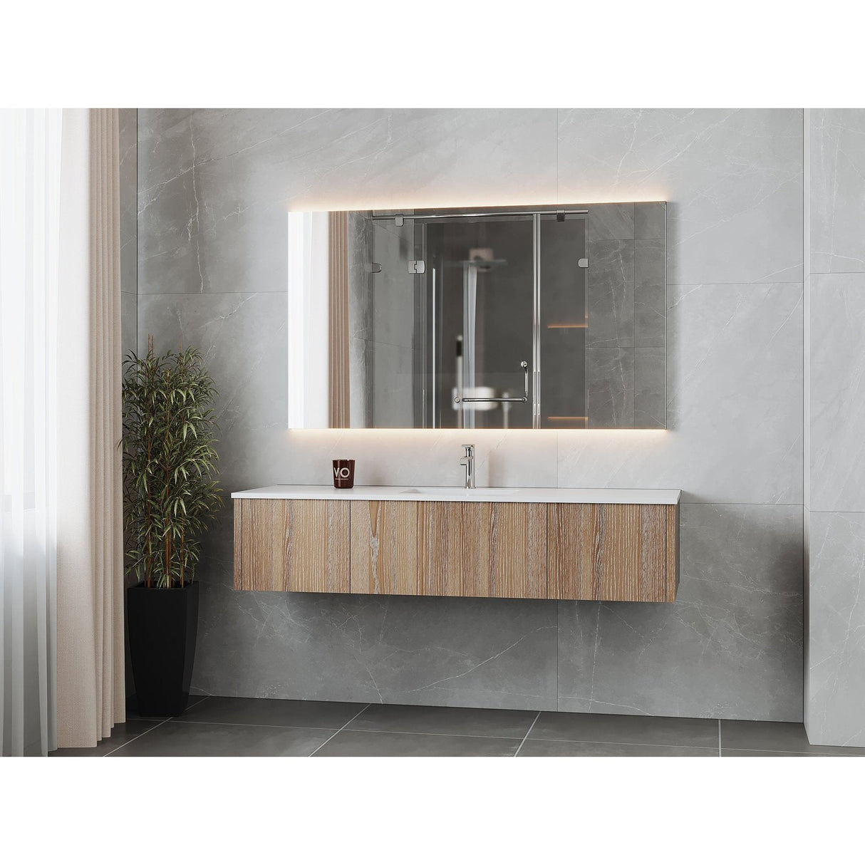 Laviva Legno 66" Weathered Grey Bathroom Vanity with Matte White VIVA Stone Solid Surface Countertop 313LGN-66WG-MW