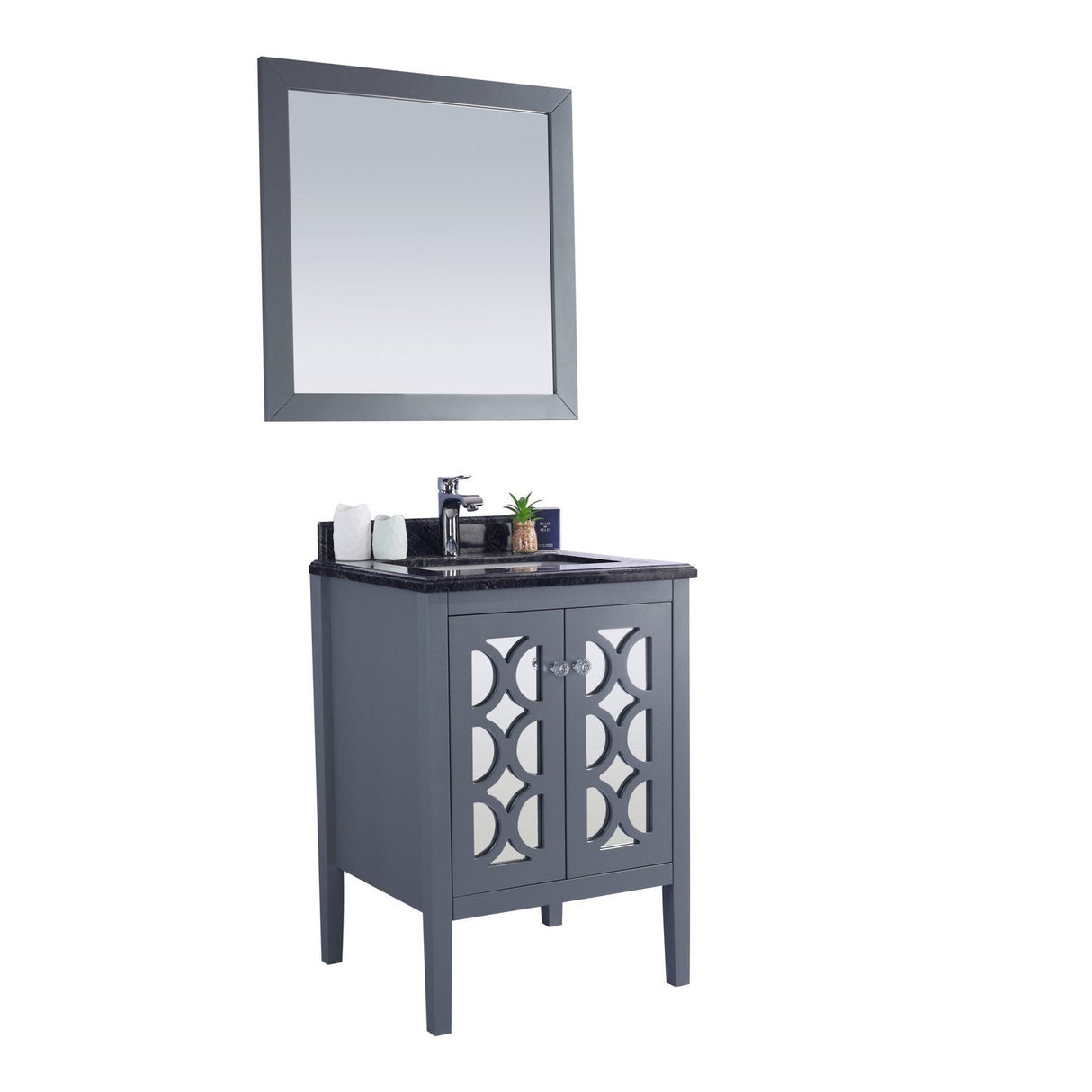 Laviva Mediterraneo 24" Grey Bathroom Vanity with Black Wood Marble Countertop 313MKSH-24G-BW