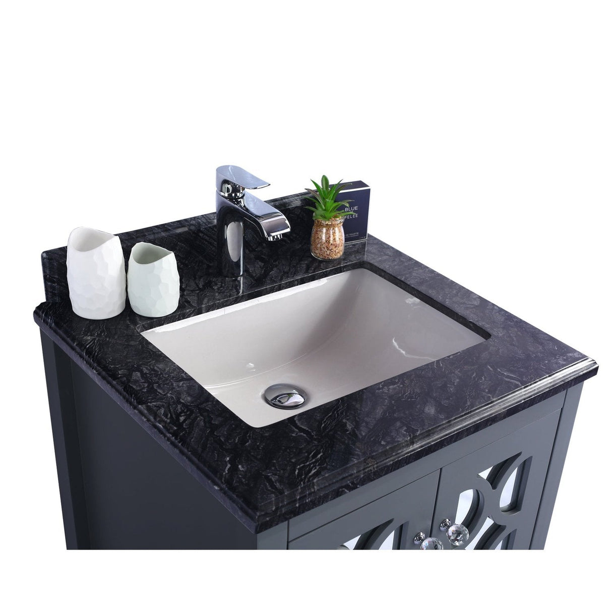 Laviva Mediterraneo 24" Grey Bathroom Vanity with Black Wood Marble Countertop 313MKSH-24G-BW