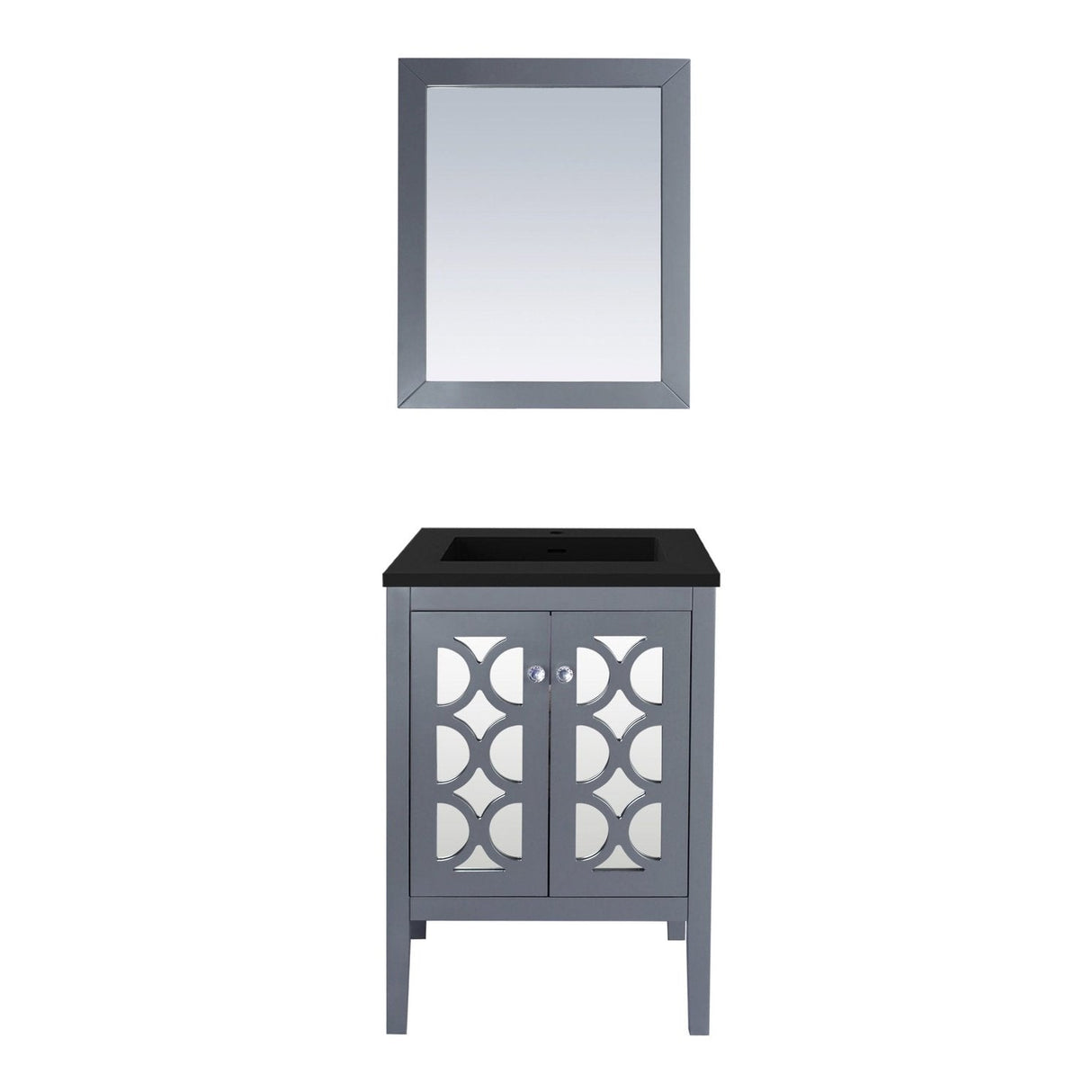 Laviva Mediterraneo 24" Grey Bathroom Vanity with Matte Black VIVA Stone Solid Surface Countertop 313MKSH-24G-MB