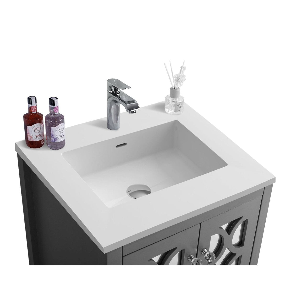 Laviva Mediterraneo 24" Grey Bathroom Vanity with Matte White VIVA Stone Solid Surface Countertop 313MKSH-24G-MW