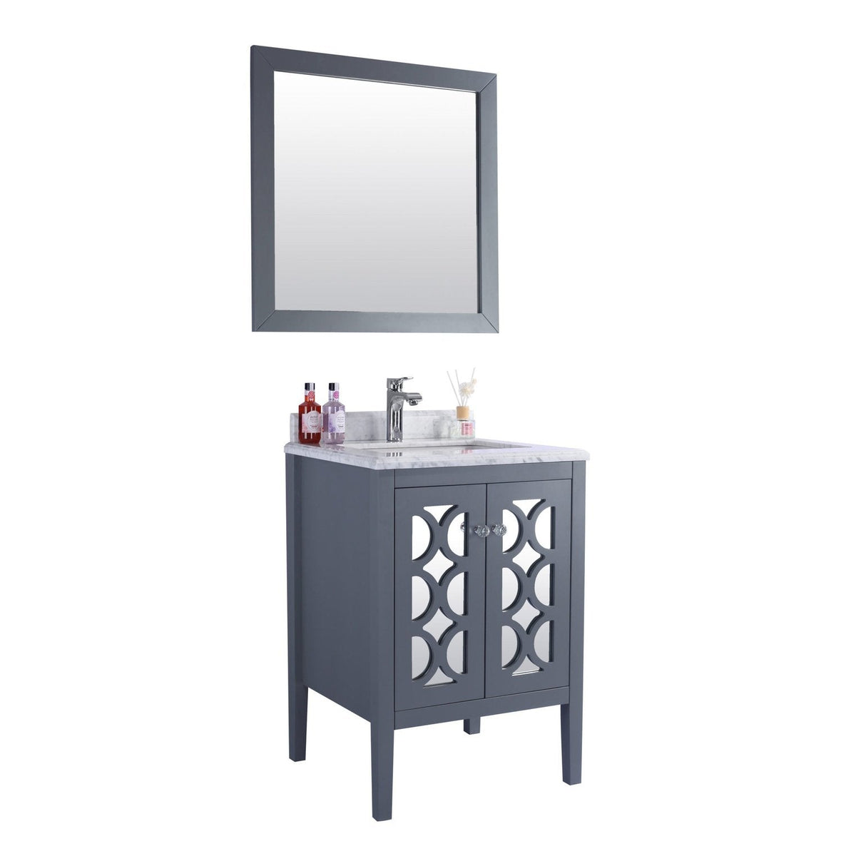 Laviva Mediterraneo 24" Grey Bathroom Vanity with White Carrara Marble Countertop 313MKSH-24G-WC