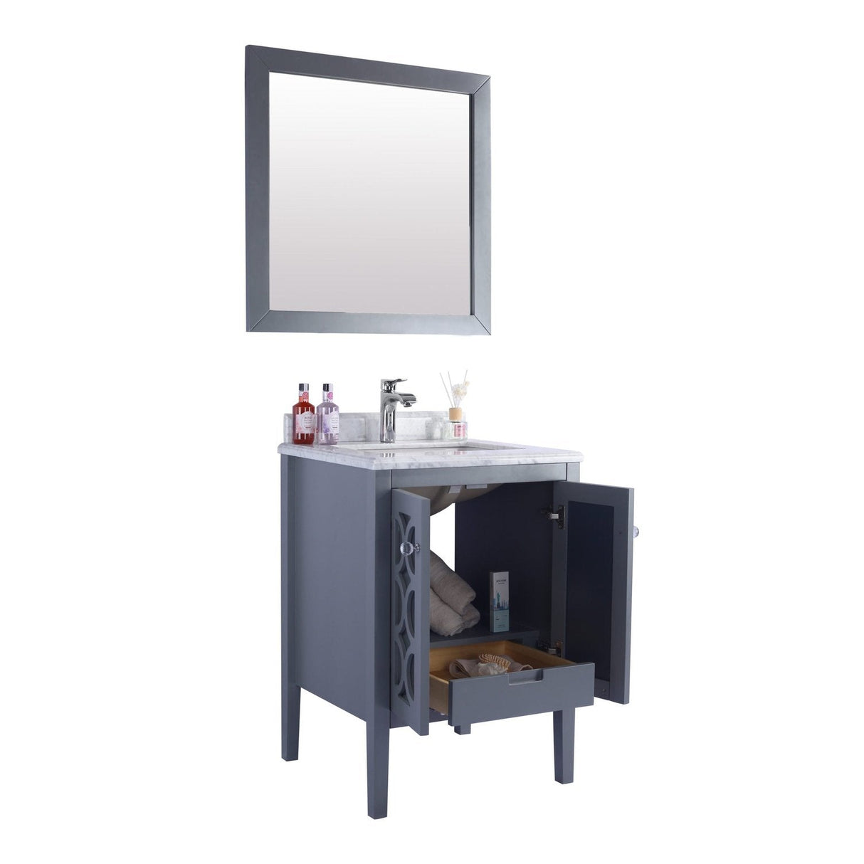 Laviva Mediterraneo 24" Grey Bathroom Vanity with White Carrara Marble Countertop 313MKSH-24G-WC