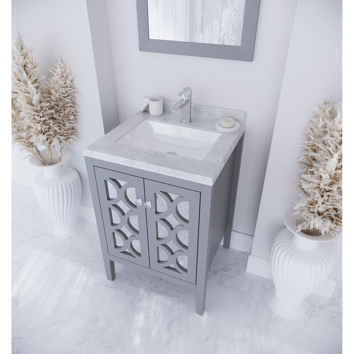 Laviva Mediterraneo 24" Grey Bathroom Vanity with White Carrara Marble Countertop 313MKSH-24G-WC