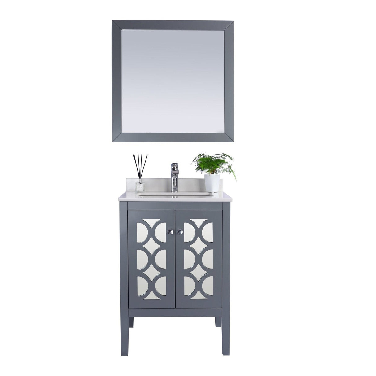 Laviva Mediterraneo 24" Grey Bathroom Vanity with White Quartz Countertop 313MKSH-24G-WQ