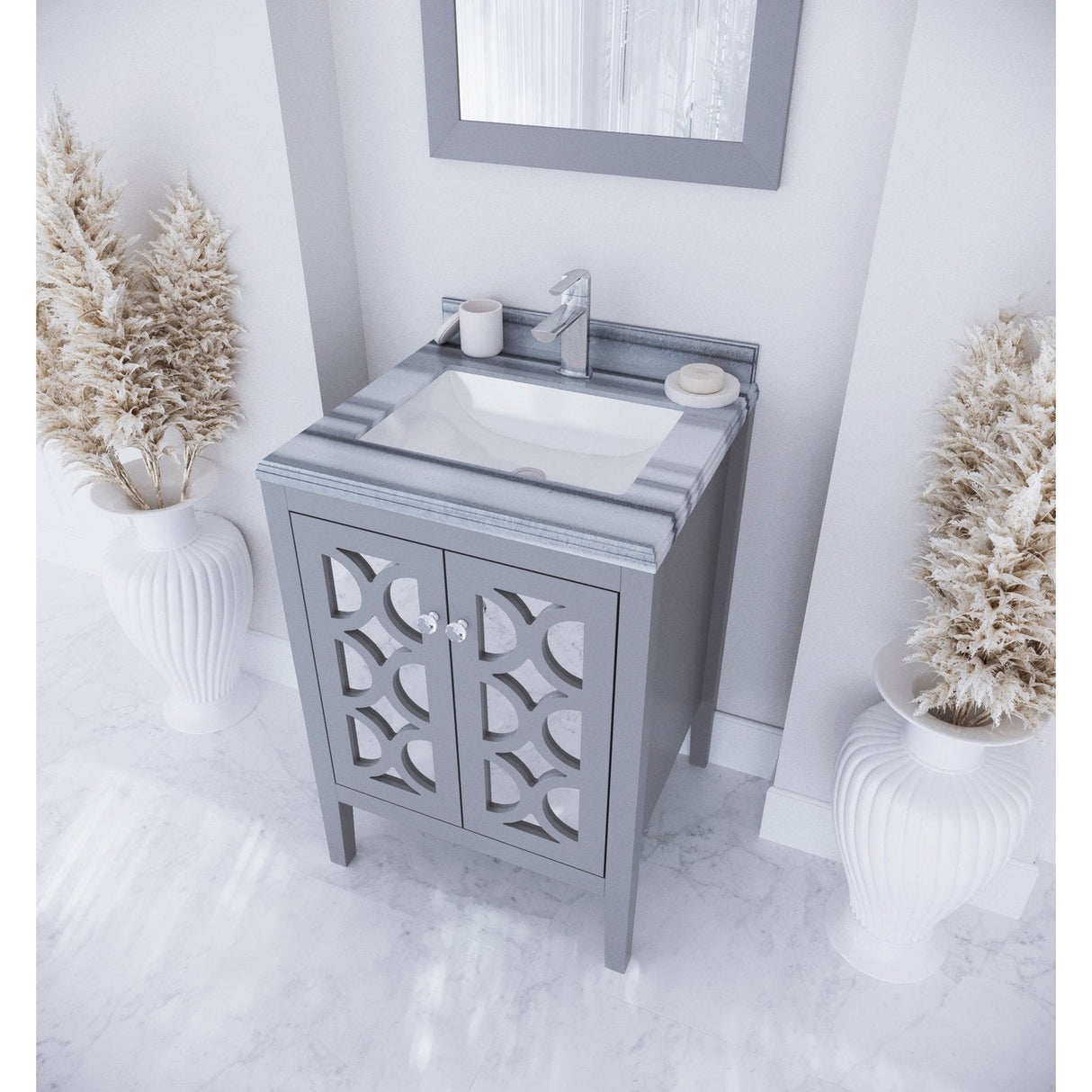 Laviva Mediterraneo 24" Grey Bathroom Vanity with White Stripes Marble Countertop 313MKSH-24G-WS