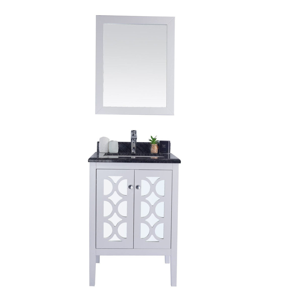 Laviva Mediterraneo 24" White Bathroom Vanity with Black Wood Marble Countertop 313MKSH-24W-BW