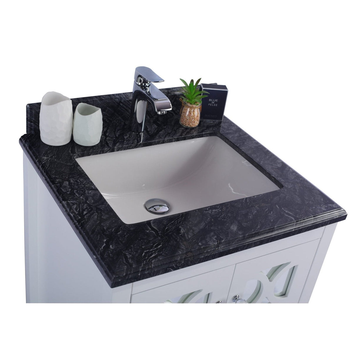 Laviva Mediterraneo 24" White Bathroom Vanity with Black Wood Marble Countertop 313MKSH-24W-BW