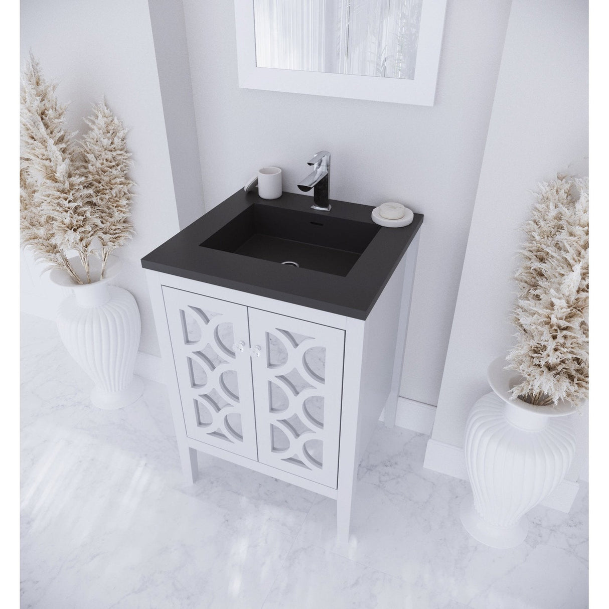 Laviva Mediterraneo 24" White Bathroom Vanity with Matte Black VIVA Stone Solid Surface Countertop 313MKSH-24W-MB