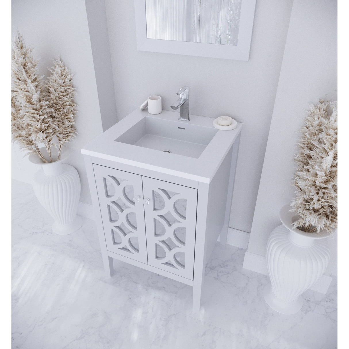 Laviva Mediterraneo 24" White Bathroom Vanity with Matte White VIVA Stone Solid Surface Countertop 313MKSH-24W-MW