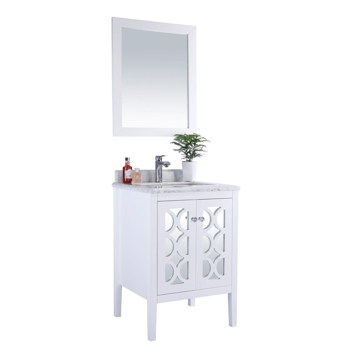 Laviva Mediterraneo 24" White Bathroom Vanity with White Carrara Marble Countertop 313MKSH-24W-WC