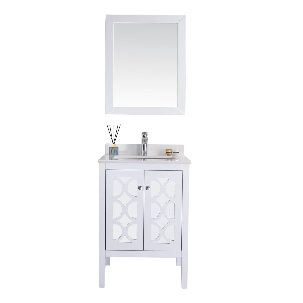 Laviva Mediterraneo 24" White Bathroom Vanity with White Quartz Countertop 313MKSH-24W-WQ