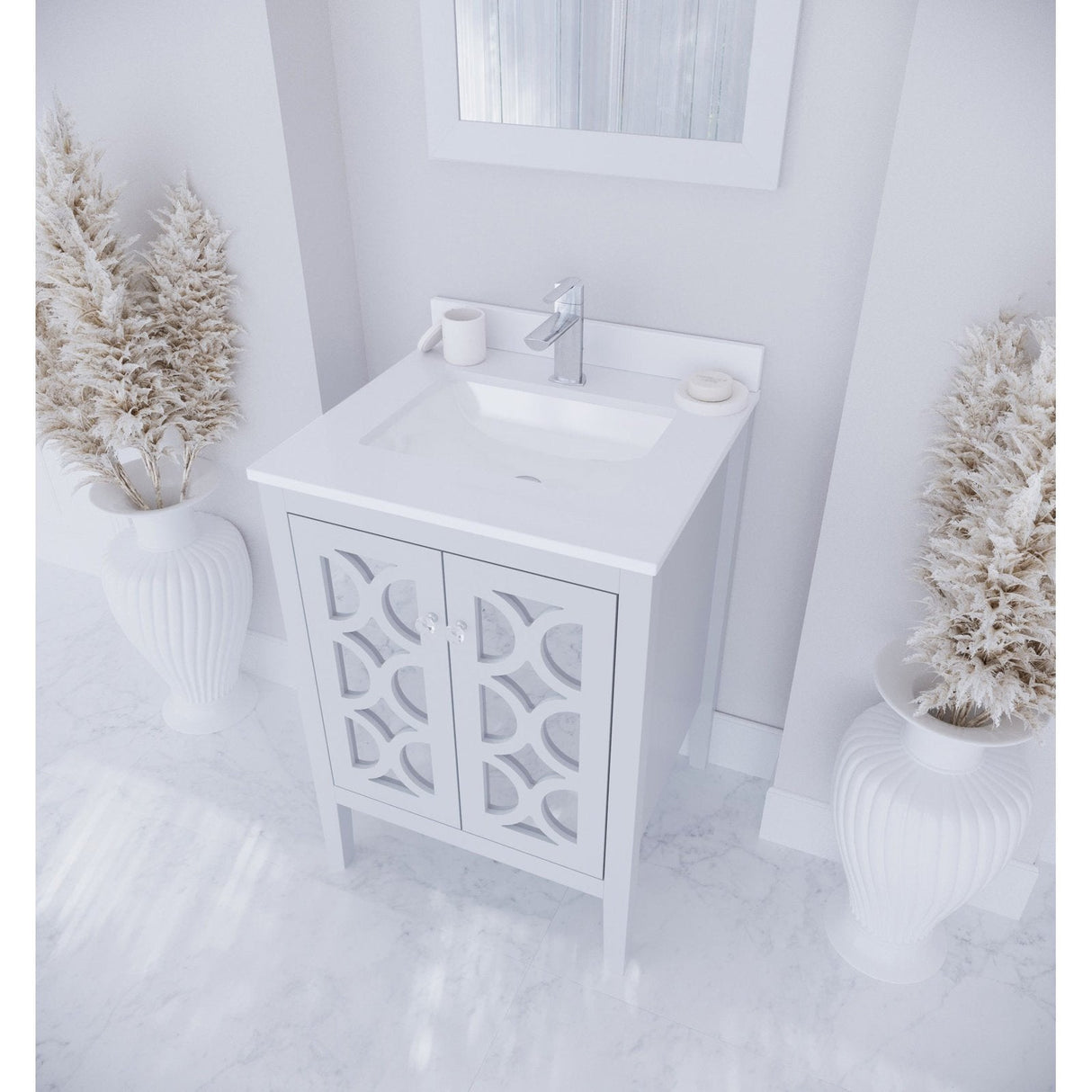 Laviva Mediterraneo 24" White Bathroom Vanity with White Quartz Countertop 313MKSH-24W-WQ