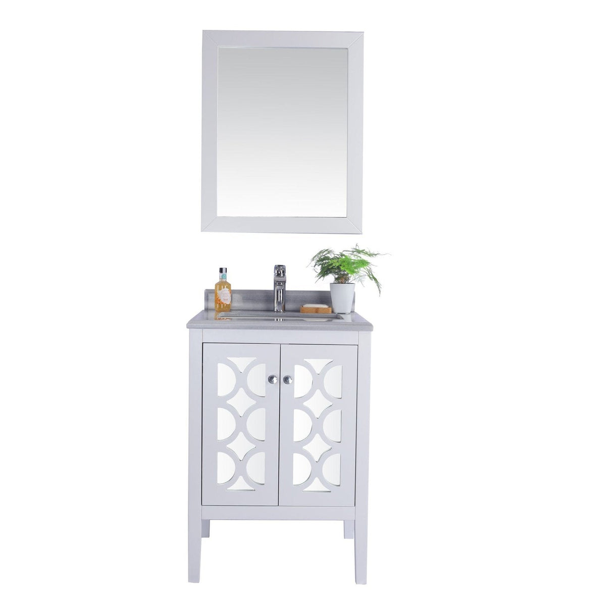 Laviva Mediterraneo 24" White Bathroom Vanity with White Stripes Marble Countertop 313MKSH-24W-WS