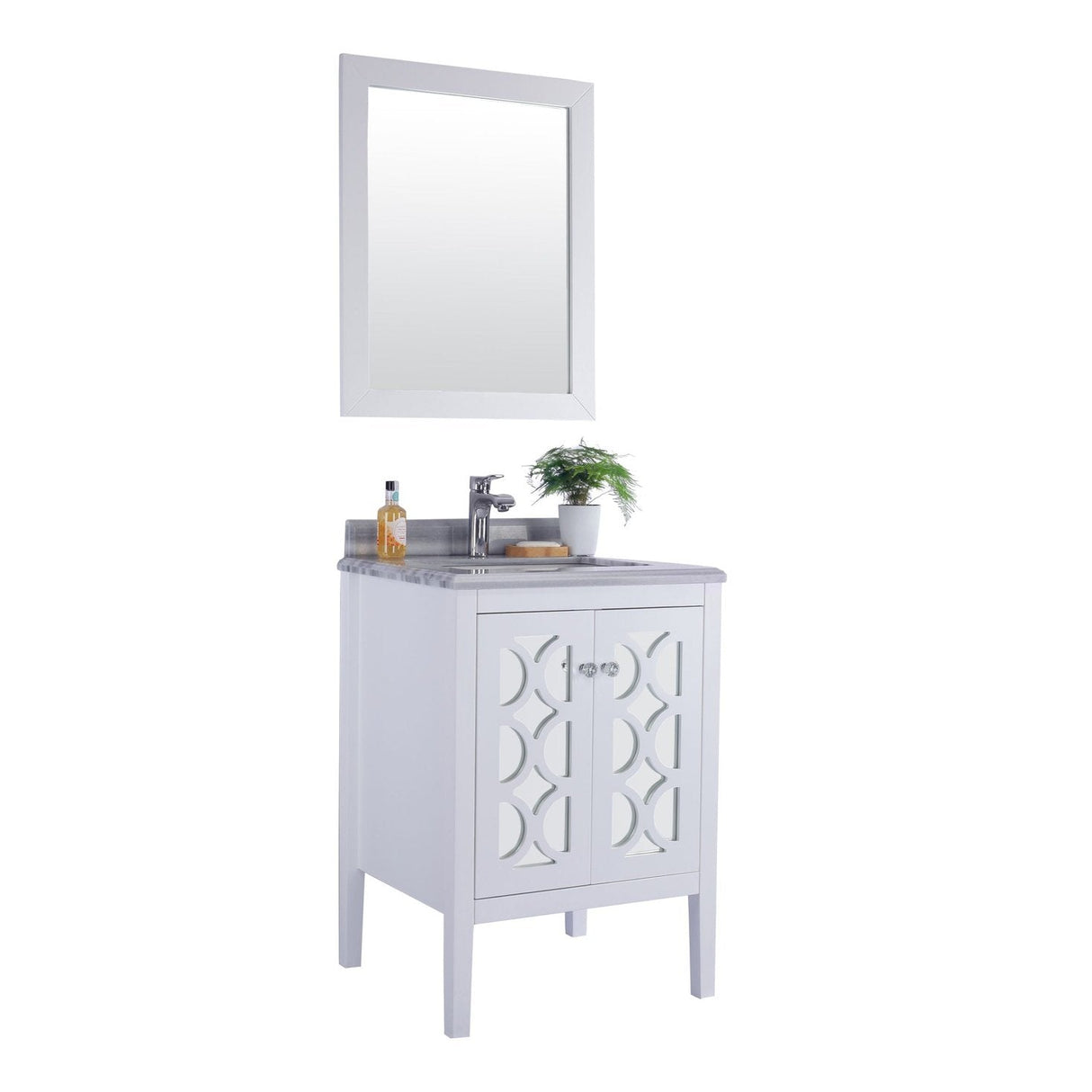 Laviva Mediterraneo 24" White Bathroom Vanity with White Stripes Marble Countertop 313MKSH-24W-WS