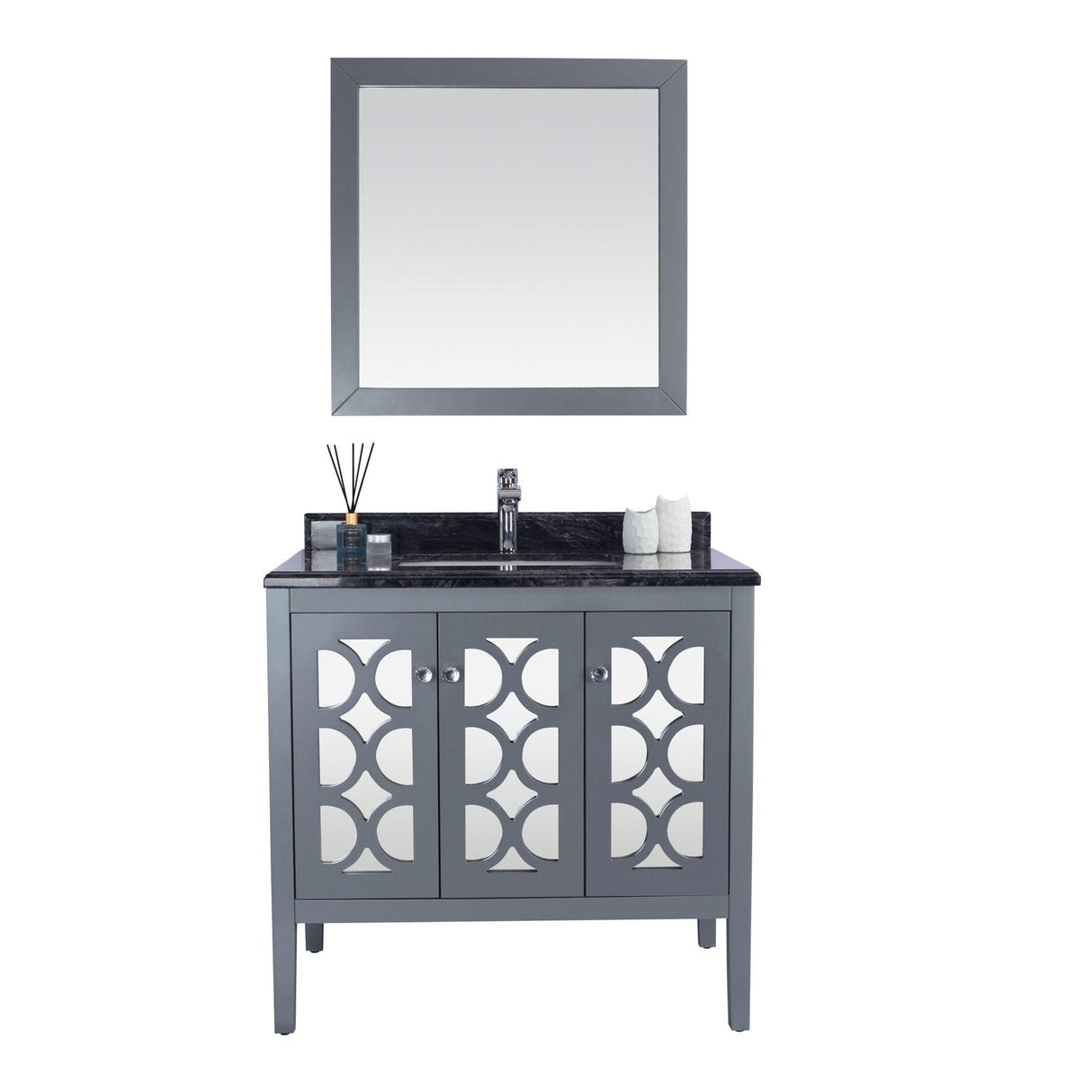 Laviva Mediterraneo 36" Grey Bathroom Vanity with Black Wood Marble Countertop 313MKSH-36G-BW