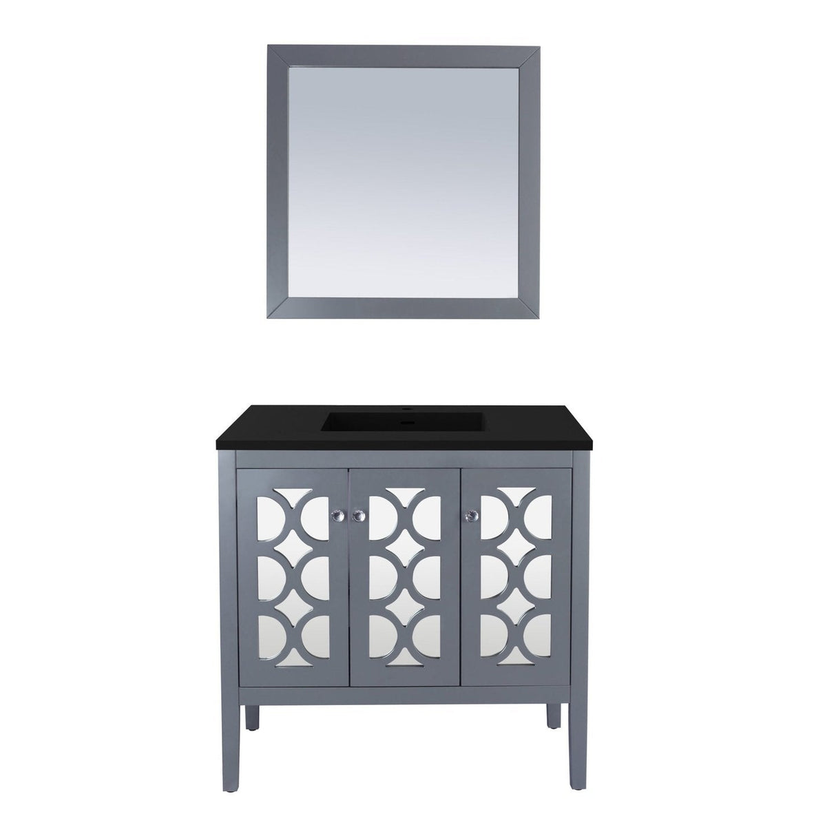 Laviva Mediterraneo 36" Grey Bathroom Vanity with Matte Black VIVA Stone Solid Surface Countertop 313MKSH-36G-MB