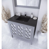 Laviva Mediterraneo 36" Grey Bathroom Vanity with Matte Black VIVA Stone Solid Surface Countertop 313MKSH-36G-MB