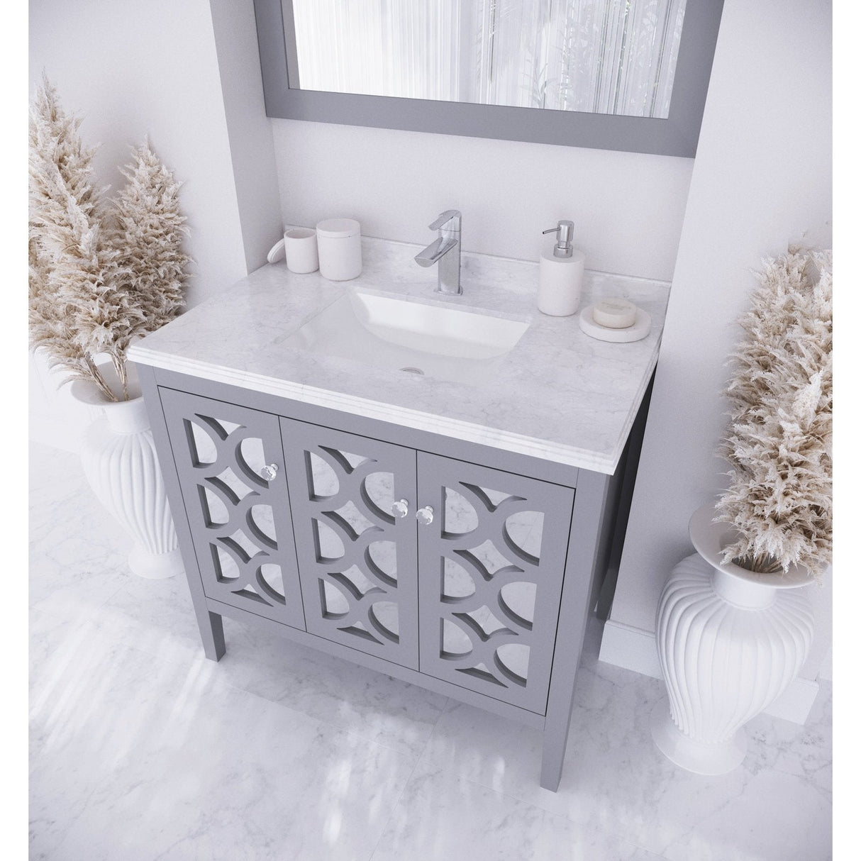 Laviva Mediterraneo 36" Grey Bathroom Vanity with White Carrara Marble Countertop 313MKSH-36G-WC