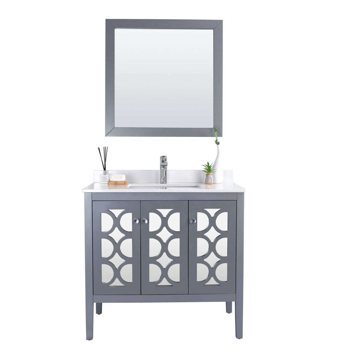 Laviva Mediterraneo 36" Grey Bathroom Vanity with White Quartz Countertop 313MKSH-36G-WQ