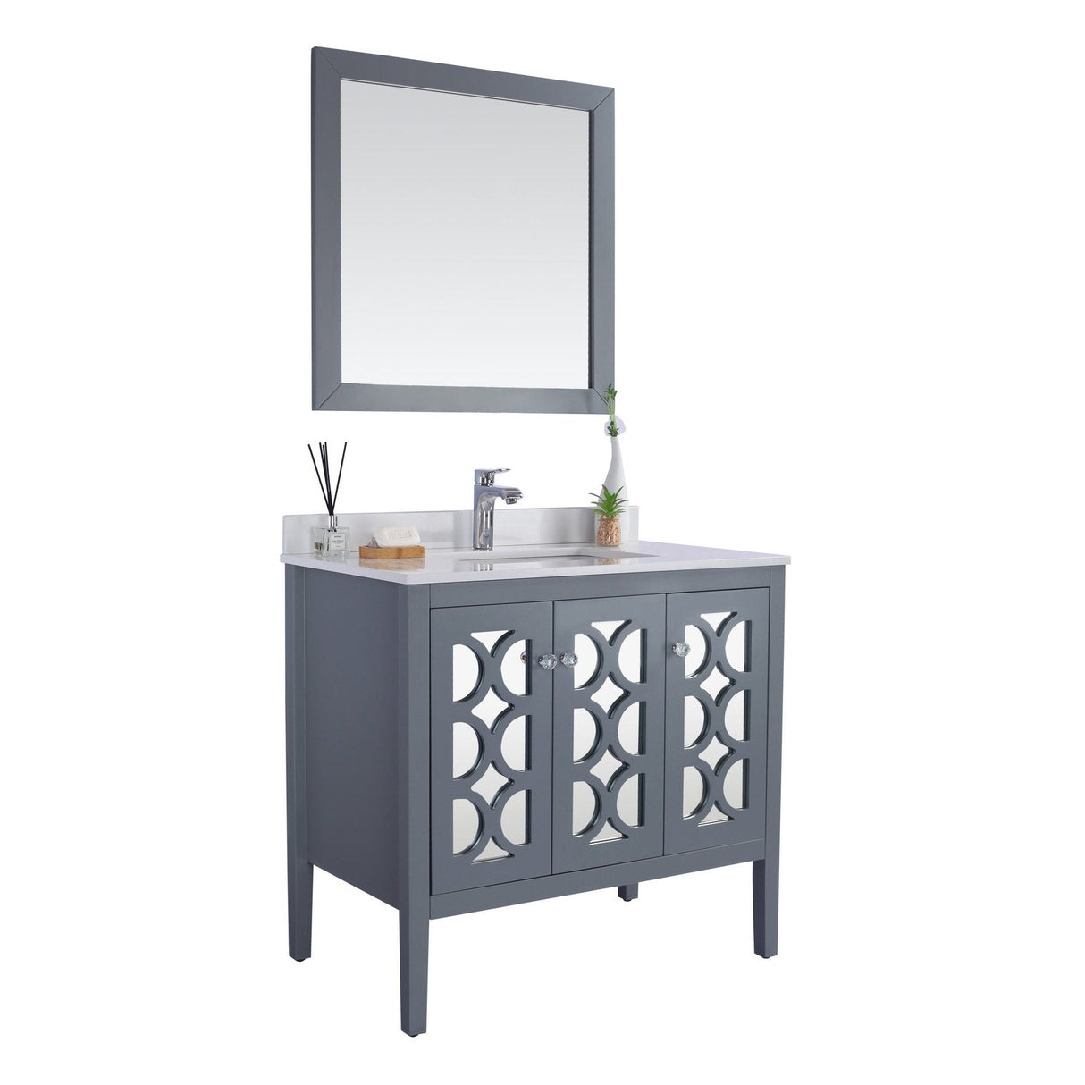 Laviva Mediterraneo 36" Grey Bathroom Vanity with White Quartz Countertop 313MKSH-36G-WQ