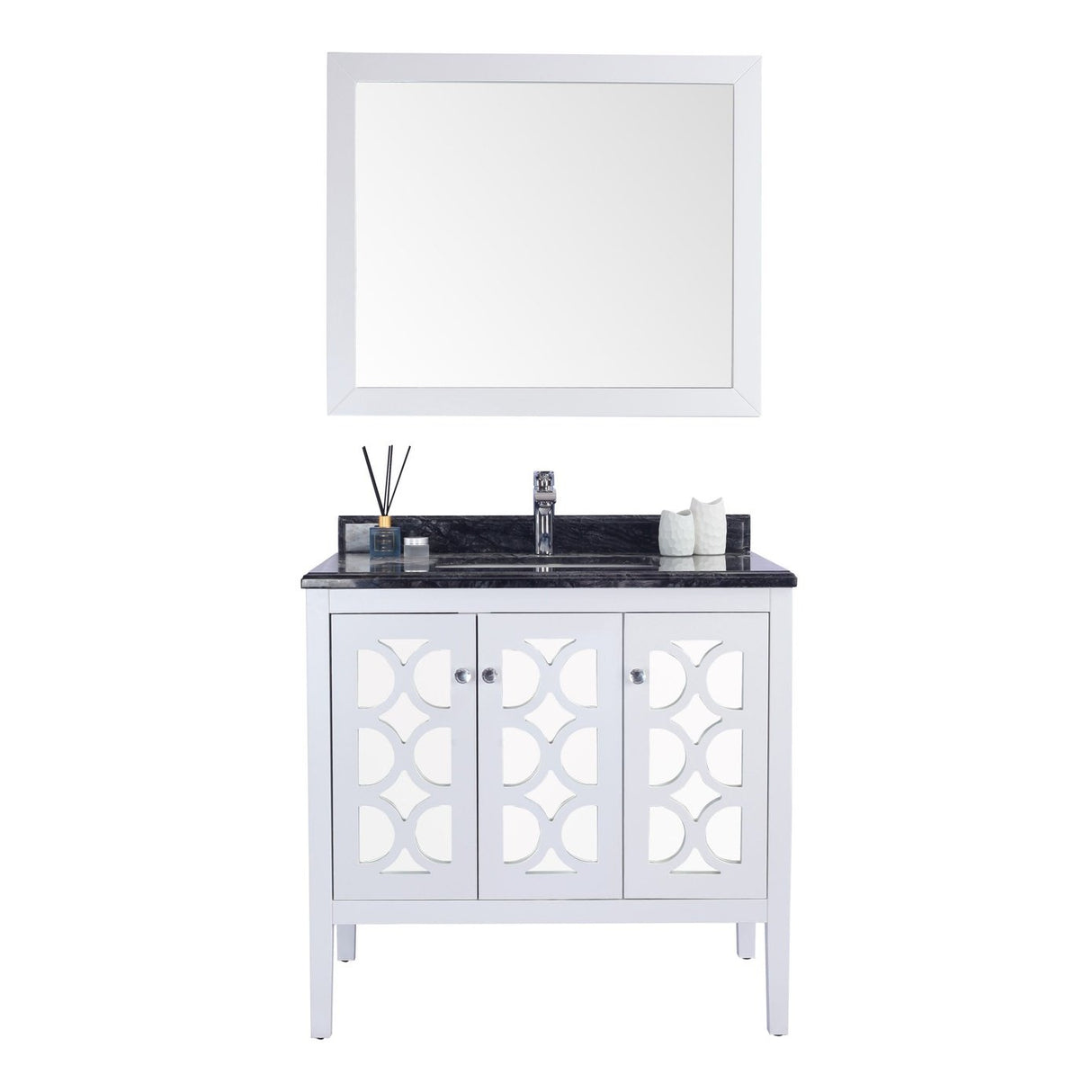 Laviva Mediterraneo 36" White Bathroom Vanity with Black Wood Marble Countertop 313MKSH-36W-BW