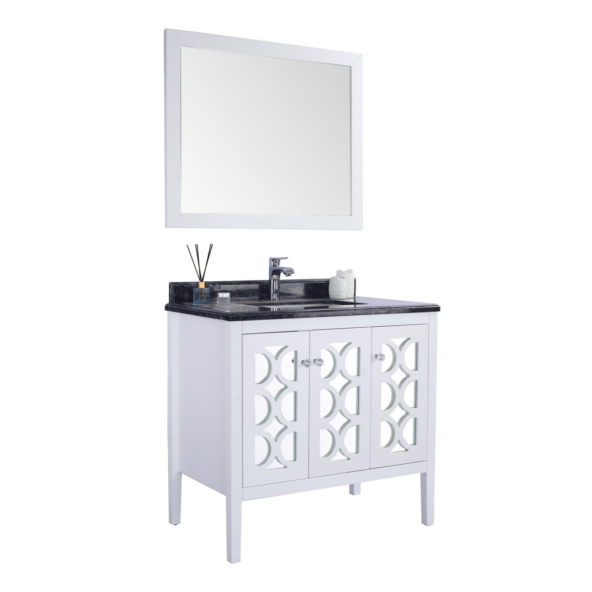 Laviva Mediterraneo 36" White Bathroom Vanity with Black Wood Marble Countertop 313MKSH-36W-BW