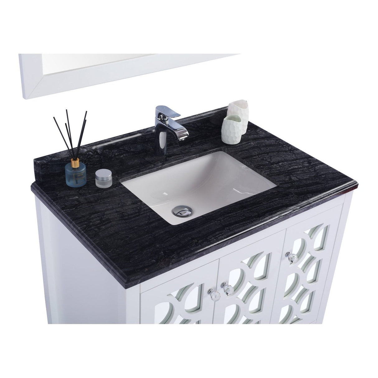 Laviva Mediterraneo 36" White Bathroom Vanity with Black Wood Marble Countertop 313MKSH-36W-BW