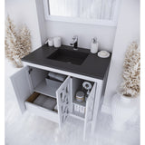 Laviva Mediterraneo 36" White Bathroom Vanity with Matte Black VIVA Stone Solid Surface Countertop 313MKSH-36W-MB