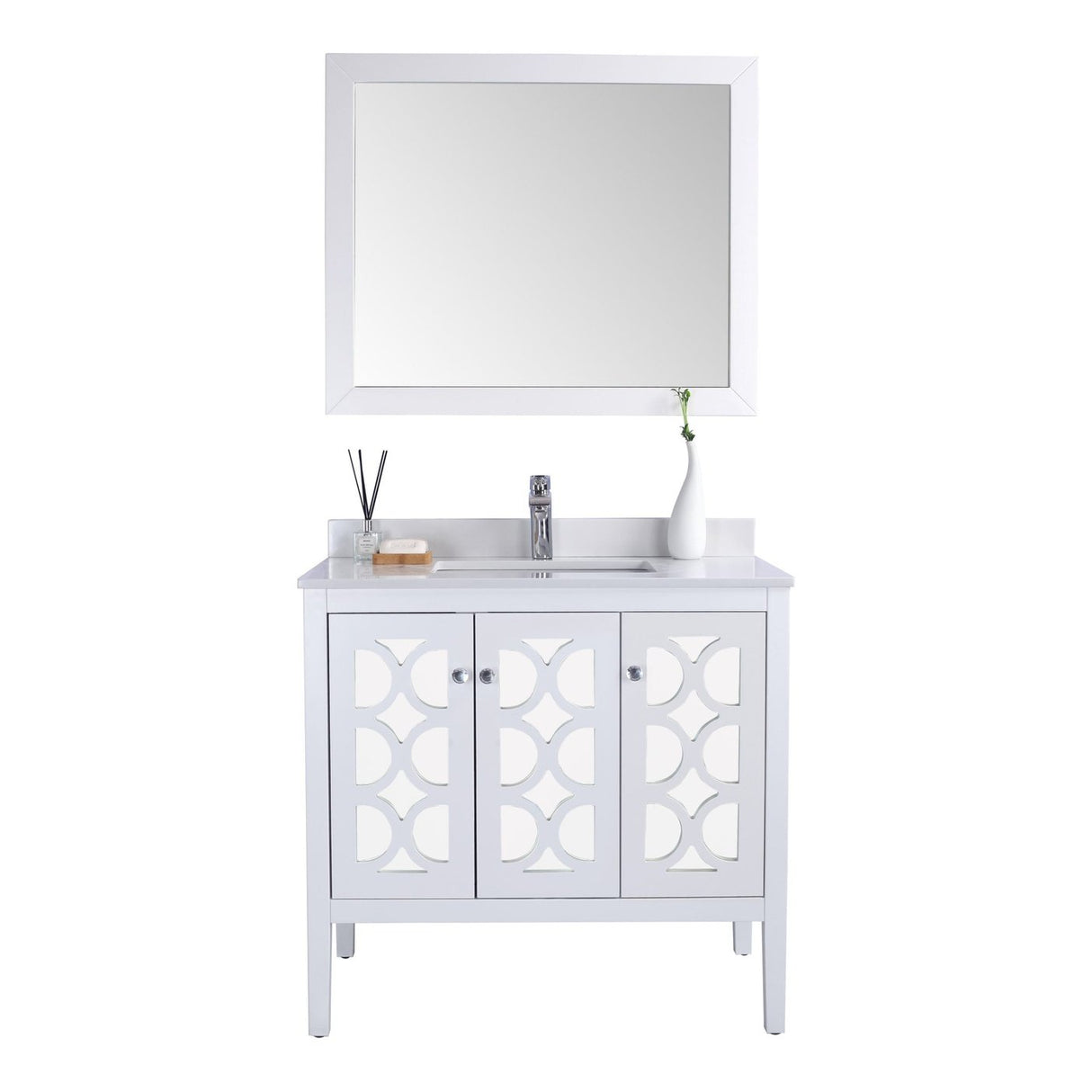 Laviva Mediterraneo 36" White Bathroom Vanity with White Quartz Countertop 313MKSH-36W-WQ